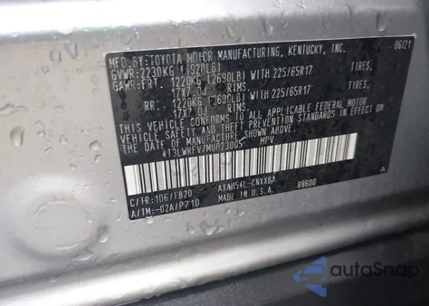 2021 Toyota Rav4 Le z USA, uszkodzony, nr VIN 4T3LWRFV7MU023005